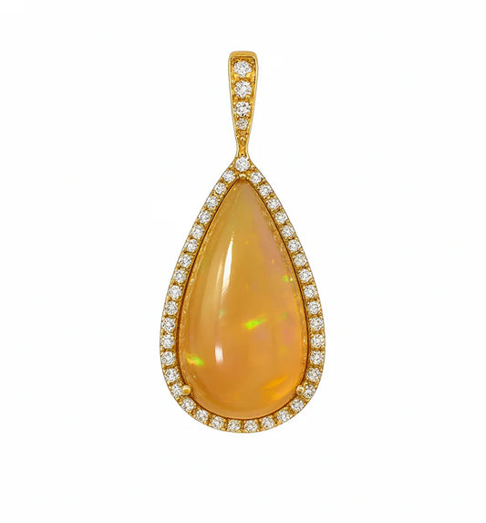 14KT YELLOW GOLD OPAL PENDANT WITH DIAMONDS