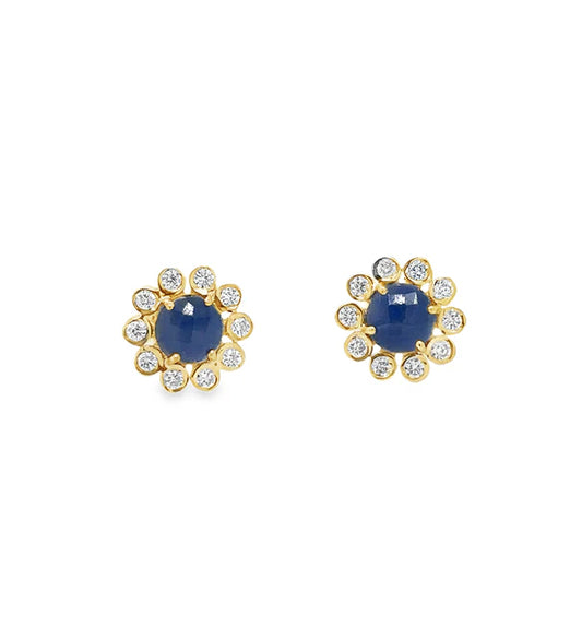 18KT YELLOW GOLD SAPPHIRE AND DIAMONDS EARRING