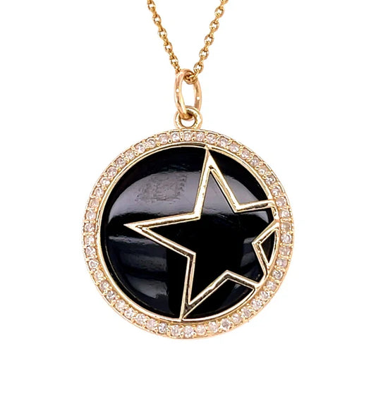 14KT YELLOW GOLD BLACK ONYX STAR PENDANT WITH DIAMONDS