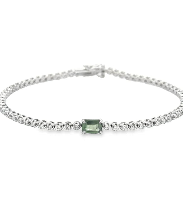 14KT WHITE GOLD GREEN SAPPHIRE OCT AND DIAMOND TENNIS BRACELET