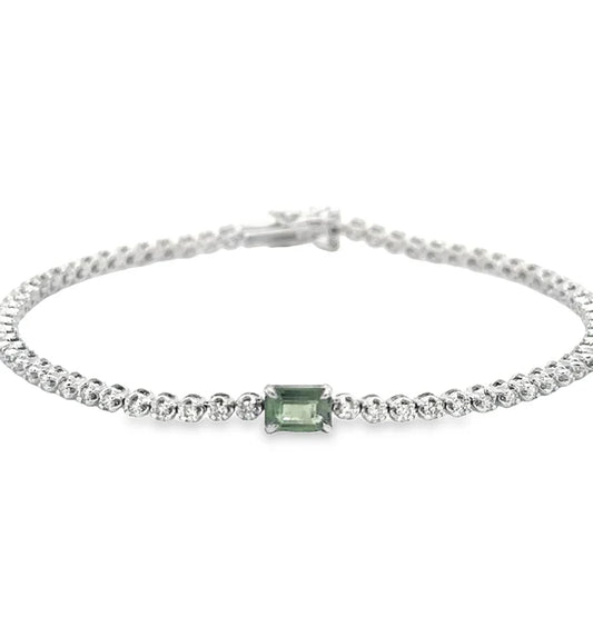 14KT WHITE GOLD GREEN SAPPHIRE OCT AND DIAMOND TENNIS BRACELET