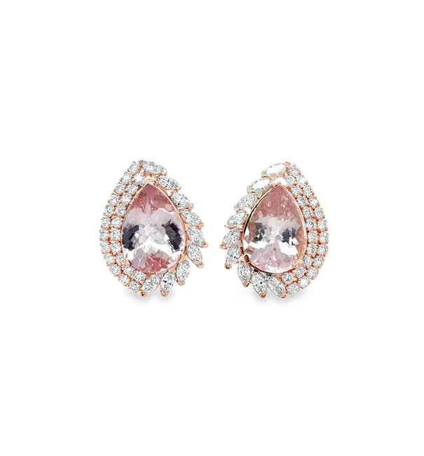 14KT ROSE GOLD MORGANITE AND DIAMONDS EARRING