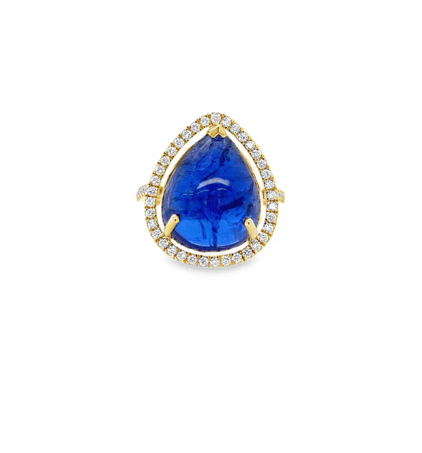 14KT YELLOW GOLD PEAR SHAPE TANZANITE AND DIAMOND RING