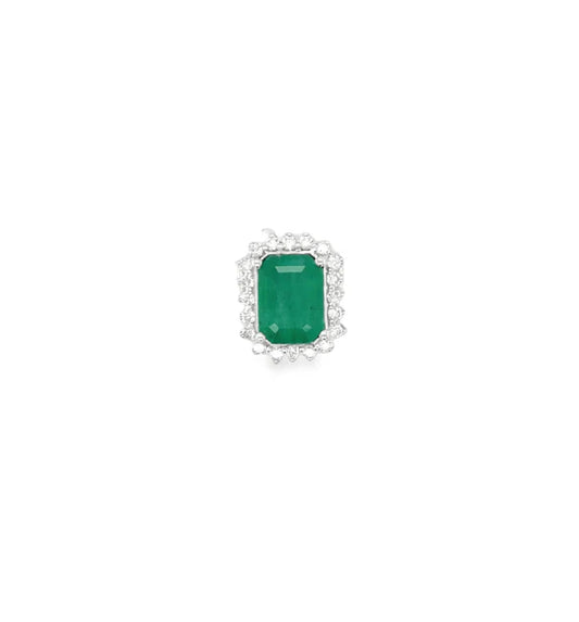 18KT WHITE GOLD DIAMOND AND EMERALD PENDENT