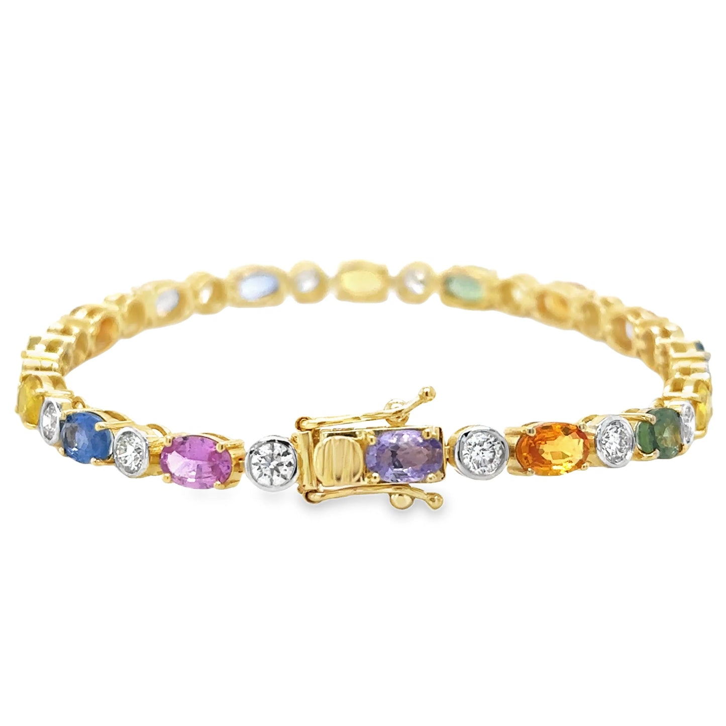 14KT TWO TONE MULTI SAPPHIRE AND DIAMONDS BRACELET