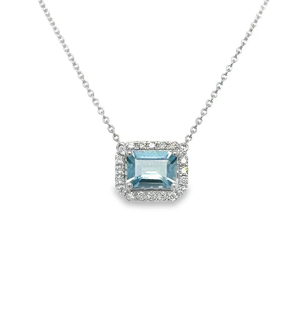 14KT WHITE GOLD AQUAMARINE AND DIAMONDS NECKLACE
