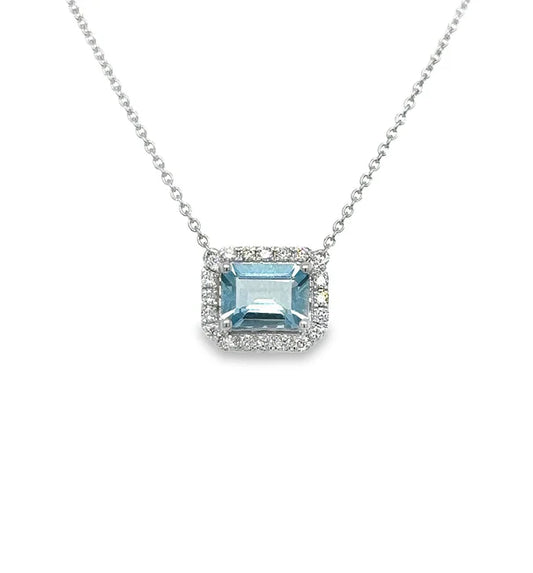 14KT WHITE GOLD AQUAMARINE AND DIAMONDS NECKLACE