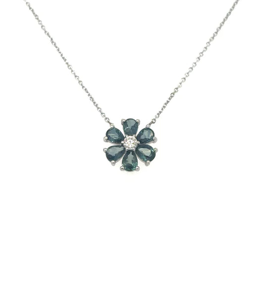 14KT WHITE GOLD GREEN SAPPHIRE AND DIAMONDS NECKLACE