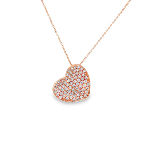 14KT ROSE GOLD PINK DIAMOND HEART SHAPE NECKLACE
