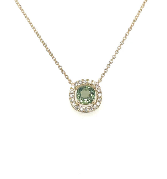 14K YELLOW GOLD GREEN SAPPHIRE AND DIAMONDS NECKLACE