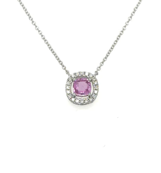 14K WHITE GOLD PINK SAPPHIRE AND DIAMONDS NECKLACE
