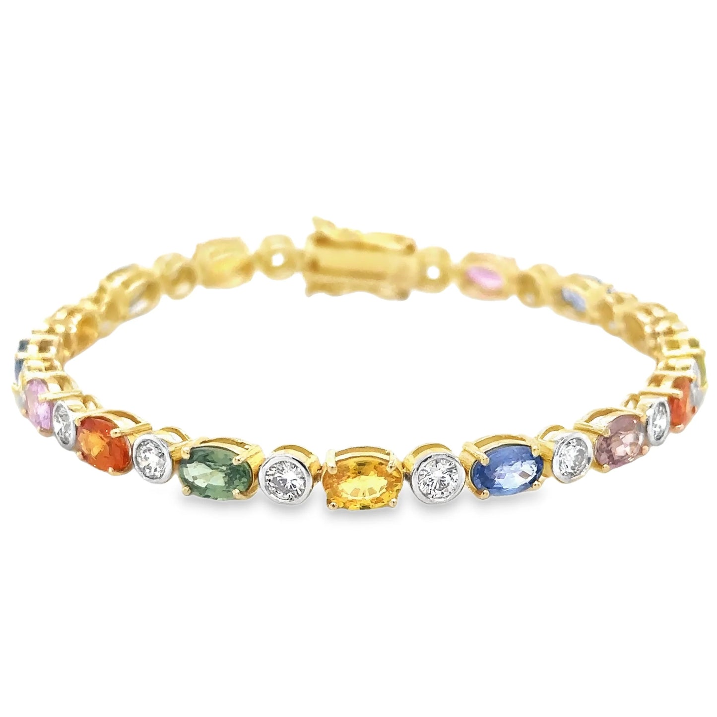 14KT TWO TONE MULTI SAPPHIRE AND DIAMONDS BRACELET