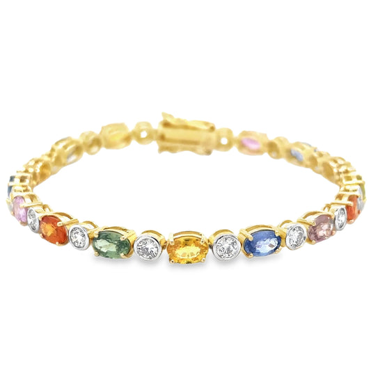 14KT TWO TONE MULTI SAPPHIRE AND DIAMONDS BRACELET