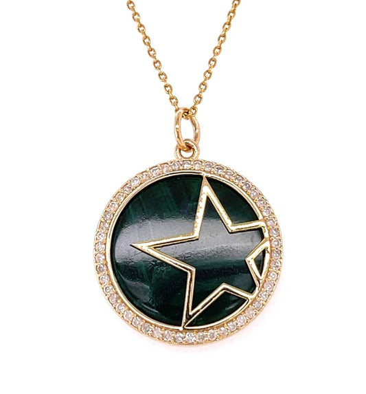 14KT YELLOW GOLD MALACHITE STAR PENDANT WITH DIAMONDS