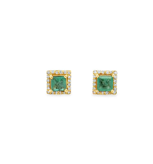 14KT YELLOW GOLD EMERALD AND DIAMONDS EARRING