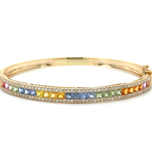 14KT DIAMOND MULTI SAPPHIRE BANGLE