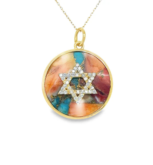 14KT YELLOW GOLD OYSTER TURQUOISE STAR PENDANT WITH DIAMONDS