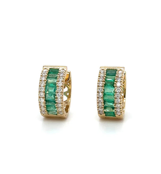 14KT YELLOW GOLD EMERALD AND DIAMONDS EARRING