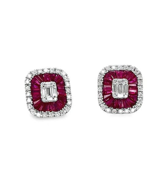 14KT WHITE GOLD RUBY AND DIAMONDS EARRING