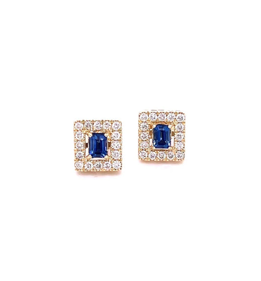 14KT YELLOW GOLD BLUE SAPPHIRE WITH DIAMONDS EARRING