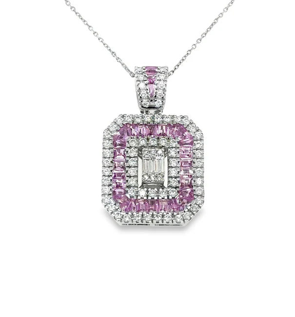 14KT WHITE GOLD PINK SAPPHIRE AND DIAMONDS PENDANT