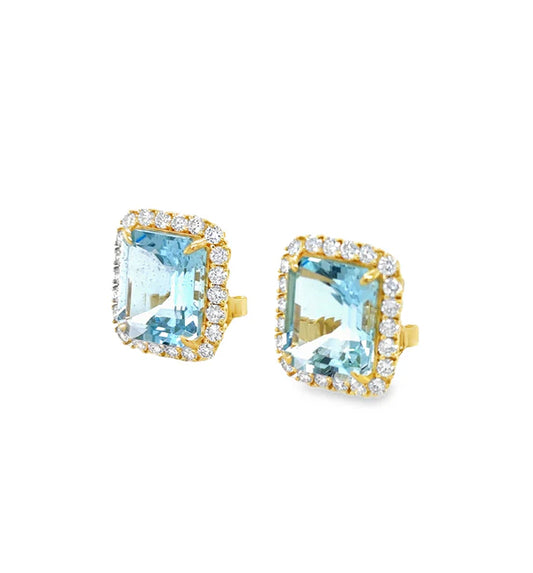 14KT YELLOW GOLD AQUAMARINE WITH DIAMONDS EARRING