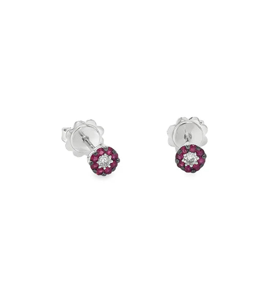 14KT WHITE GOLD RUBY AND DIAMOND EARRING