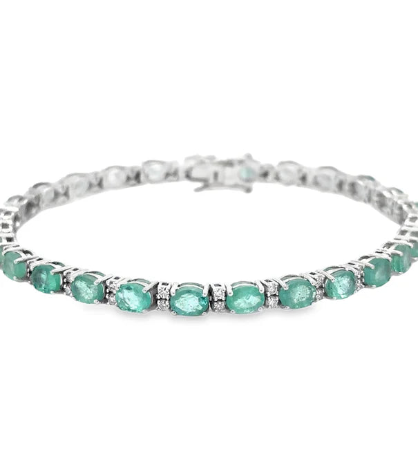 14KT YELLOW GOLD EMERALD AND DIAMONDS BRACELET