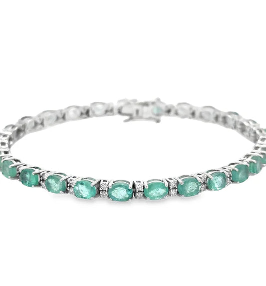 14KT YELLOW GOLD EMERALD AND DIAMONDS BRACELET