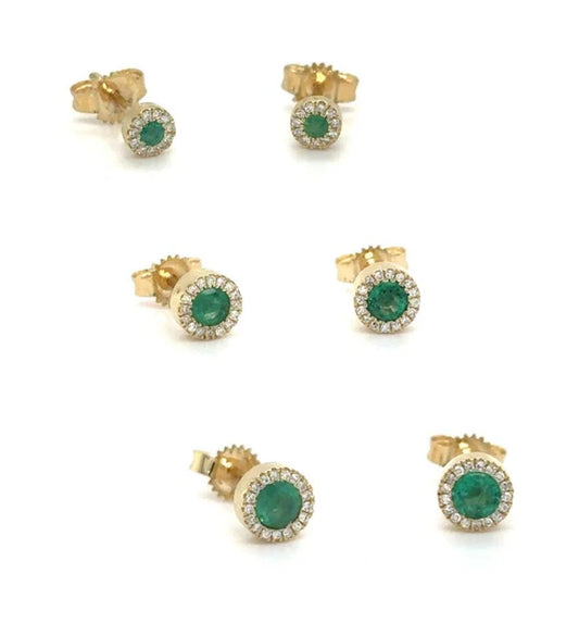 14K YELLOW GOLD EMERALD AND DIAMOND EARRING