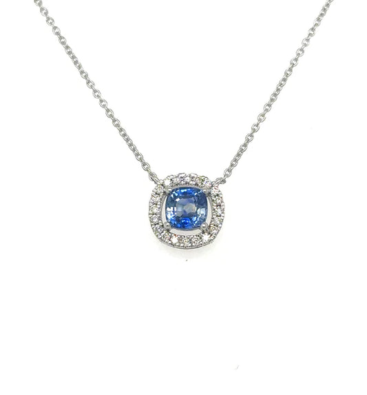 14K WHITE GOLD SAPPHIRE AND DIAMONDS NECKLACE
