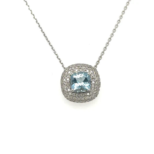 14KT WHITE GOLD AQUAMARINE WITH DIAMONDS NECKLACE