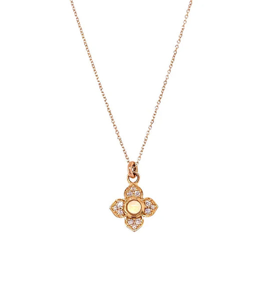 14KT YELLOW GOLD OPAL FLOWER PENDENT NECKLACE
