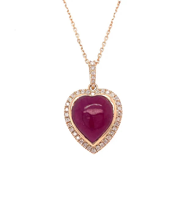 14KT YELLOW GOLD RUBY HEART NECKLACE