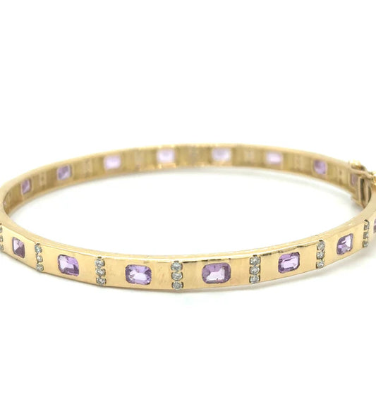 18K YELLOW GOLD PINK SAPPHIRE AND DIAMONDS BANGLE