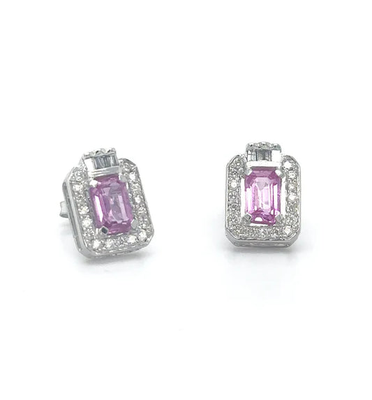 14KT WHITE GOLD PINK SAPPHIRE AND DIAMONDS EARRING