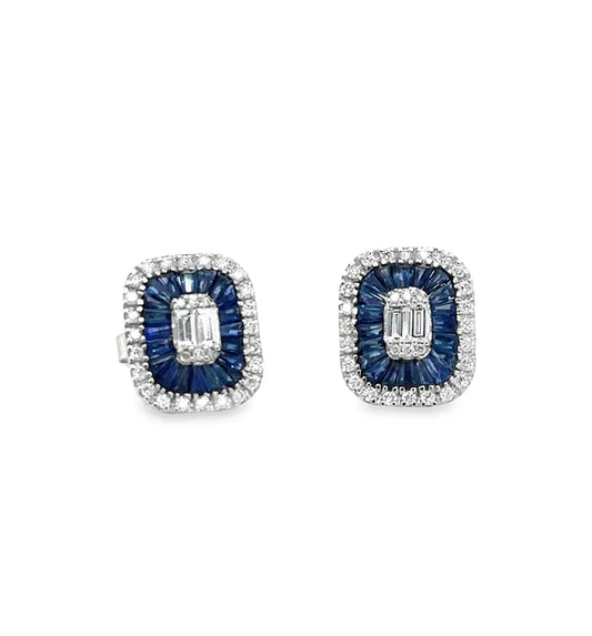 14KT WHITE GOLD SAPPHIRE AND DIAMONDS EARRING
