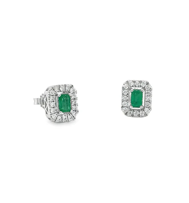 14KT WHITE GOLD EMERALD AND DIAMONDS EARING