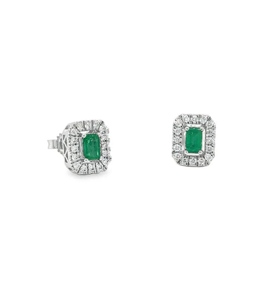 14KT WHITE GOLD EMERALD AND DIAMONDS EARING