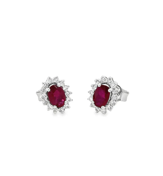 18KT WHITE GOLD RUBY AND DIAMONDS EARRING