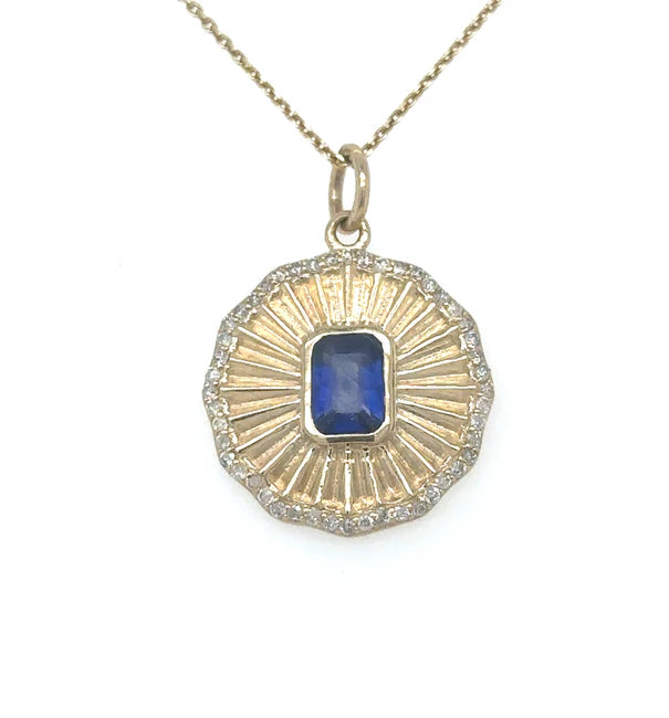 14KT YELLOW GOLD SAPPHIRE AND DIAMONDS PENDANT