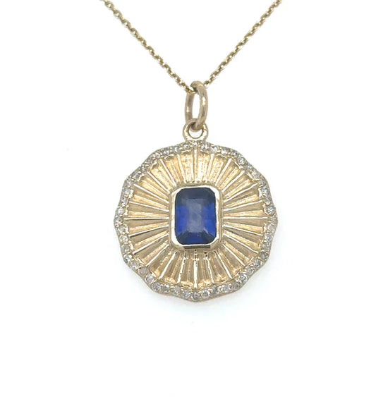 14KT YELLOW GOLD SAPPHIRE AND DIAMONDS PENDANT