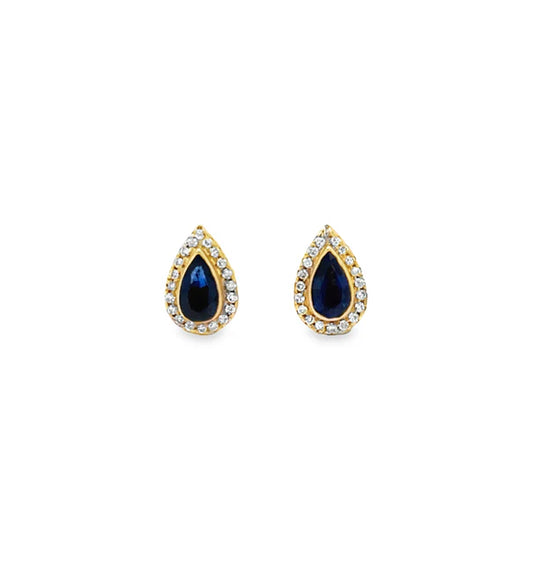 14KT YELLOW GOLD BLUE SAPPHIRE EARRING WITH DIAMONDS