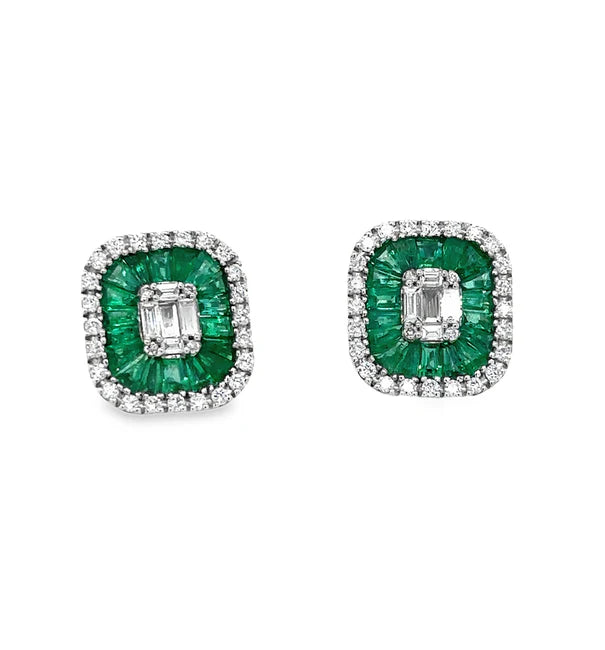 14KT WHITE GOLD EMERALD AND DIAMONDS EARRING