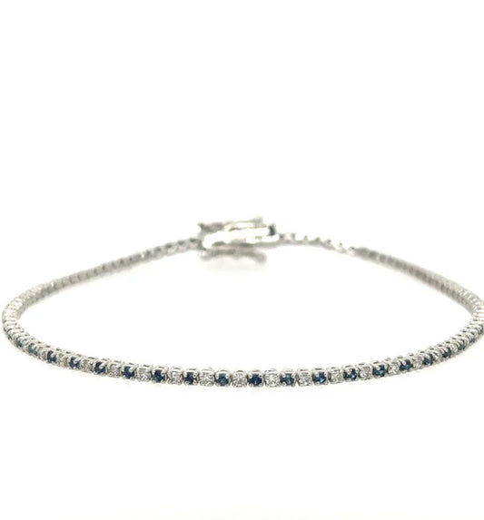 14KT WHITE GOLD DIAMONDS AND BLUE SAPPHIRE TENNIS BRACELET