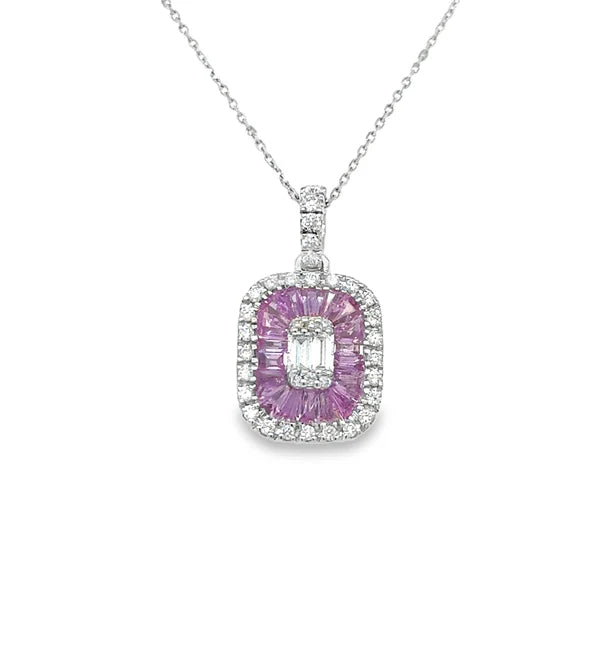 14KT WHITE GOLD PINK SAPPHIRE AND DIAMONDS PENDANT