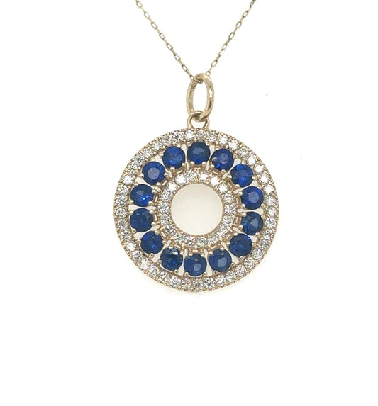14KT YELLOW GOLD SAPPHIRE AND DIAMONDS PENDANT