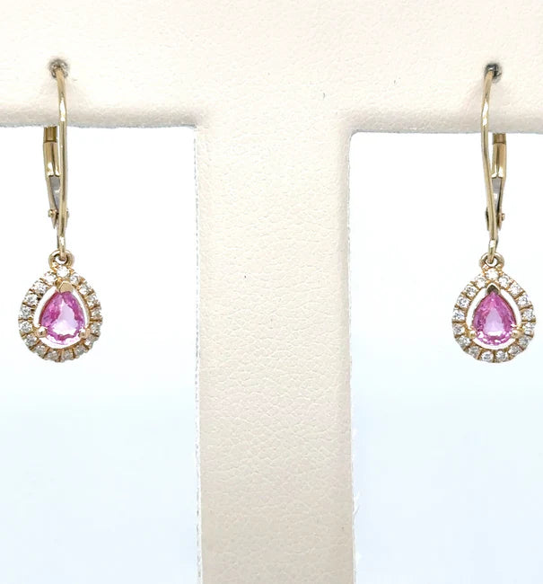 14KT YELLOW GOLD PINK SAPPHIRE AND DIAMONDS EARRING