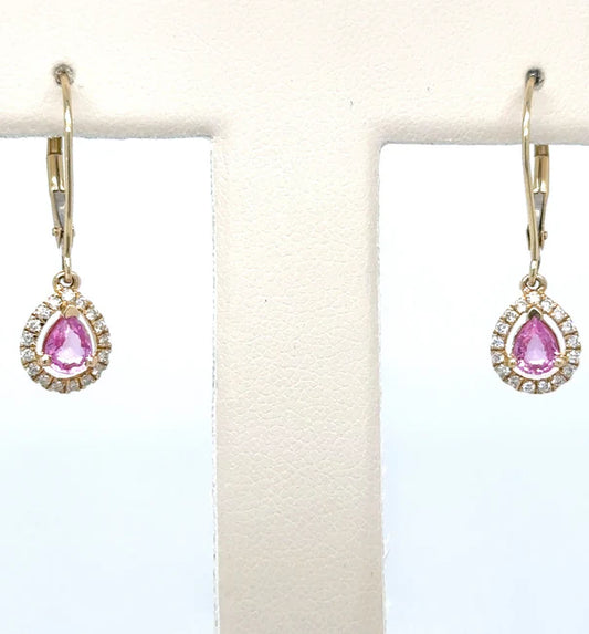 14KT YELLOW GOLD PINK SAPPHIRE AND DIAMONDS EARRING