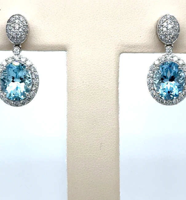 14KT WHITE GOLD AQUAMARINE AND DIAMONDS EARRING
